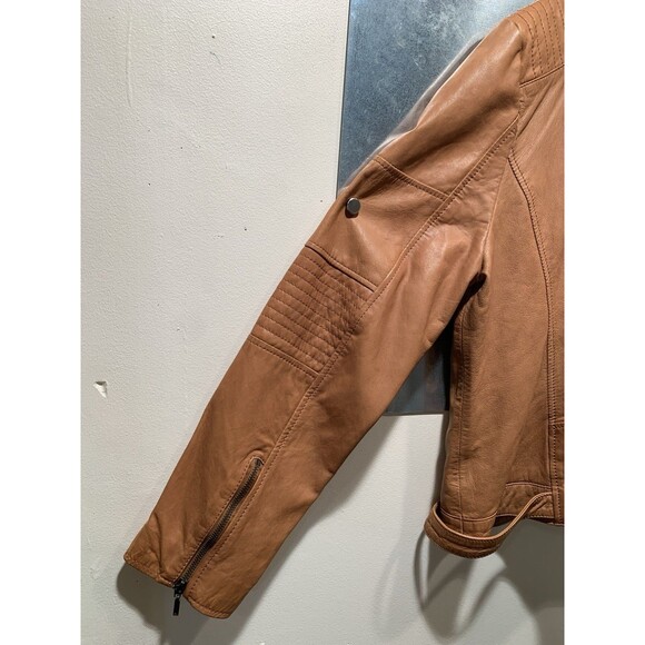Corbani Quilted Shoulder Brown Asymmetrical Leather Womens Moto Jacket Size XL - Picture 16 of 16